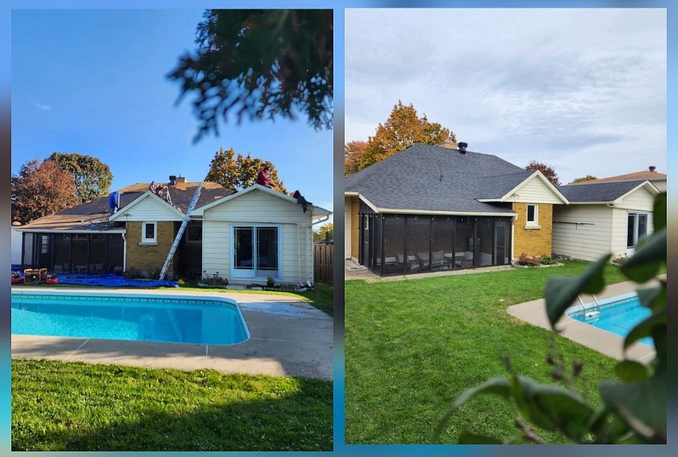 Before & After Roof Replacement – Massena, NY This damaged, aging roof was replaced with durable architectural shingles by Garlow Roofing, restoring full protection, boosting curb appeal, and increasing home value. If your roof looks like the “before,” call 315-804-2720 for a fast, free estimate.